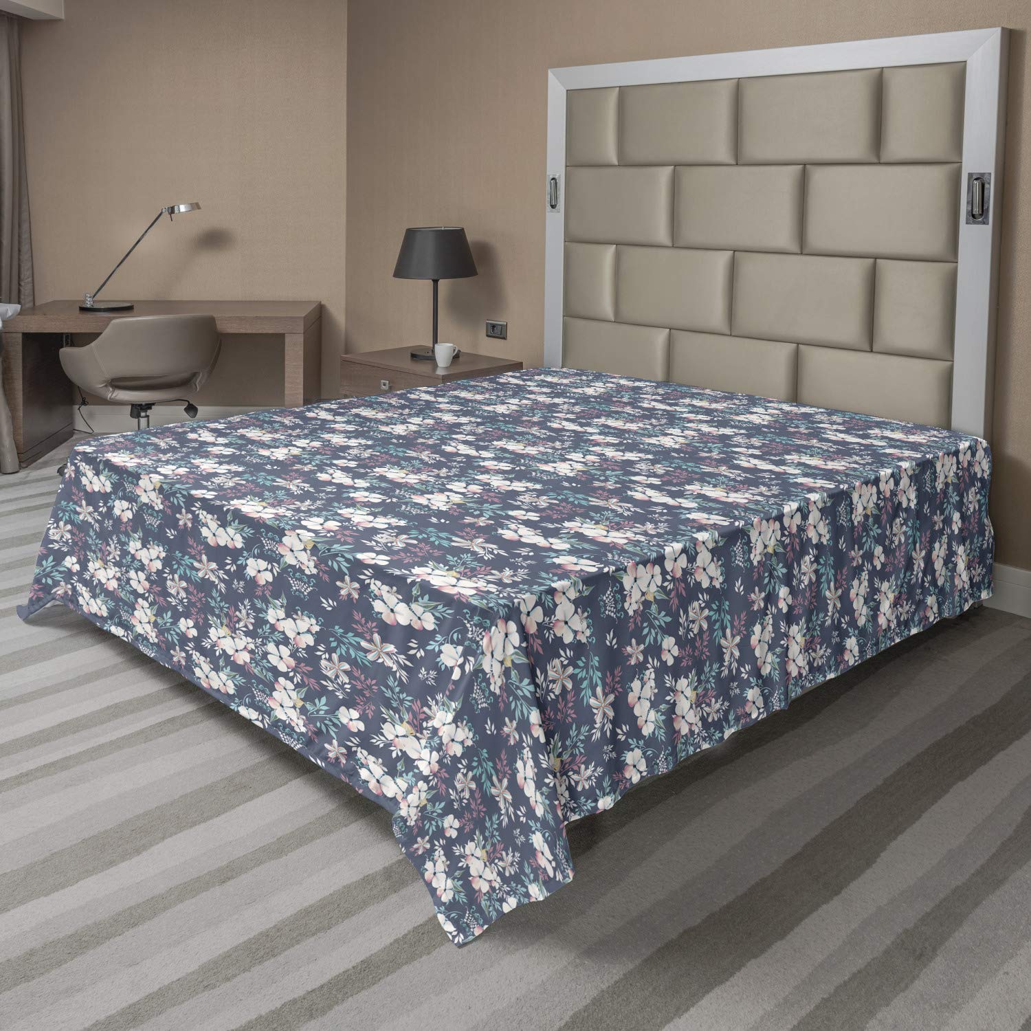 Ambesonne King Size Floral Flat Sheet - Soft Comfortable Decorative Bedding with Neat Floral Pattern in Purple-Blue Multicolor | Perfect for Spring Bedroom Decor, Guest Rooms & Romantic Home Styling