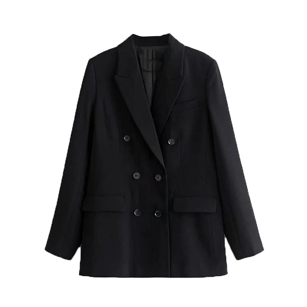 Women's Solid Color Double Breasted Notched Long Sleeve Blazer - Spring & Autumn Office Suit Jacket for Business Casual & Professional Workwear