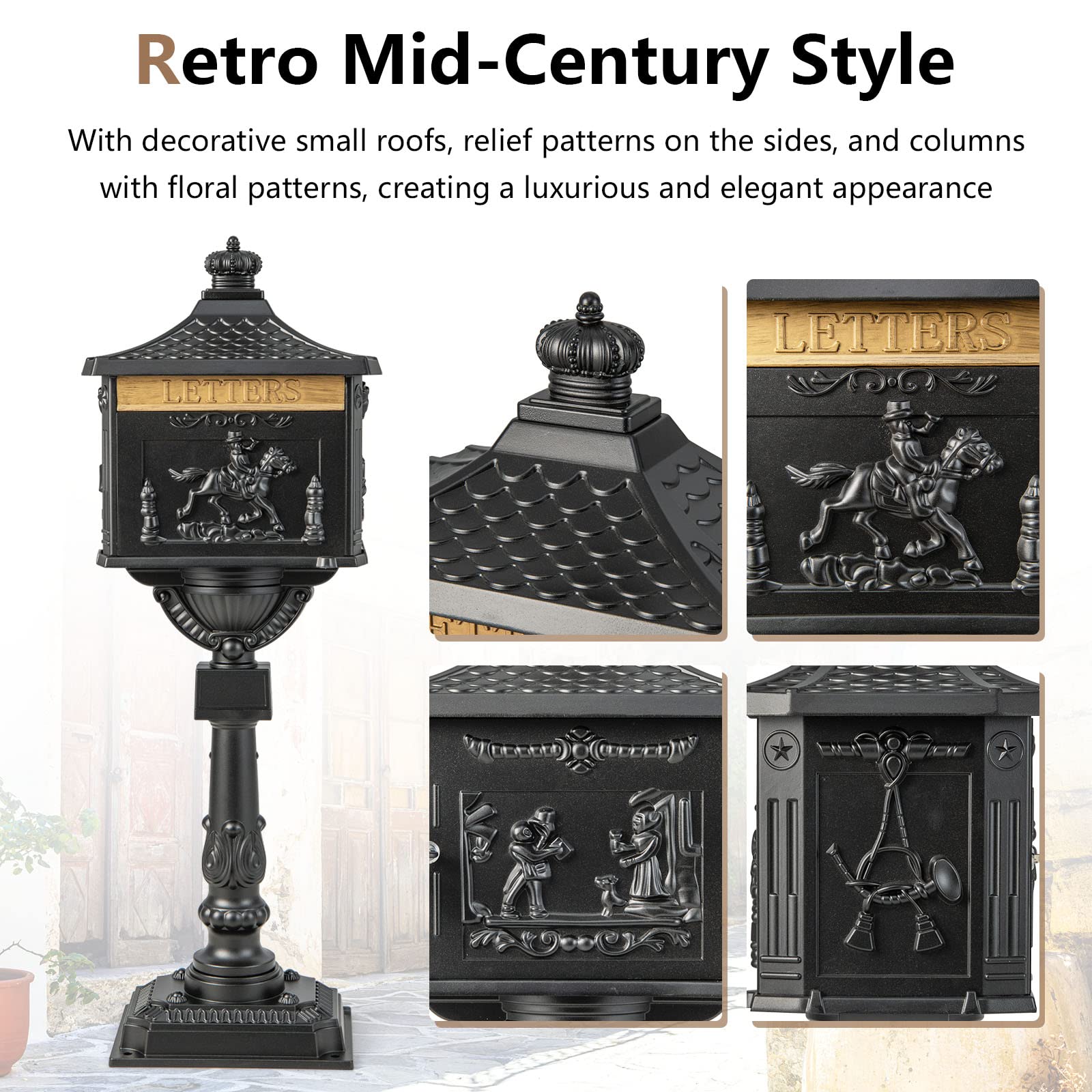 Giantex Black Cast Aluminum Mailbox - Secure Outdoor Mailbox with Lock & Keys for Home Security
