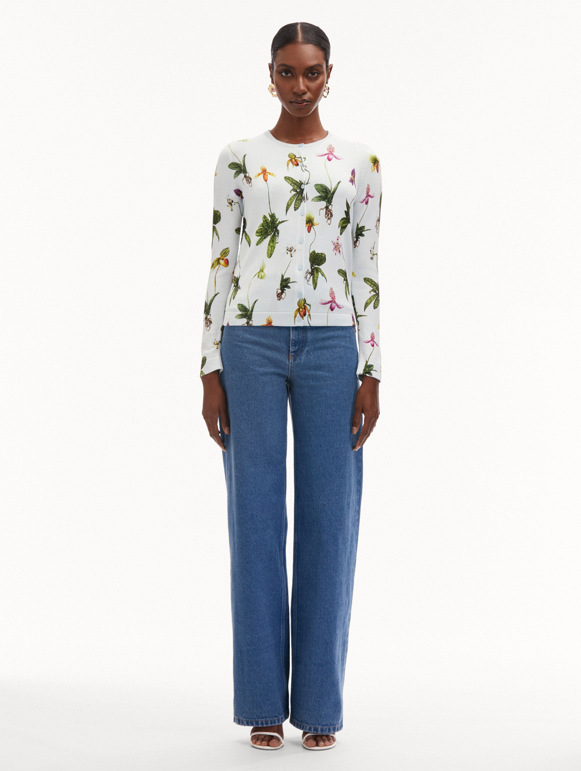 Elegant Orchid Printed Cardigan for Women - Soft & Comfortable Knit Sweater - Perfect for Spring & Fall Outfits, Office Wear, and Casual Dates