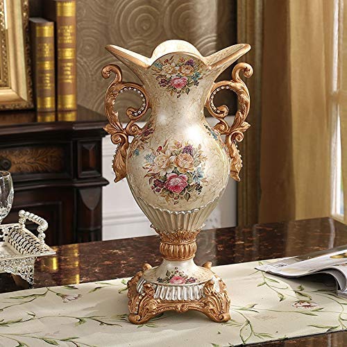 European-Style Retro Resin Large Flower Vase - Hand-Painted Tall Decorative Vase for Home Decor (16×40×22cm, Beige) | Perfect for Living Room, Dining Table Centerpiece, Bedroom, Kitchen, Office & Hotel Decorations