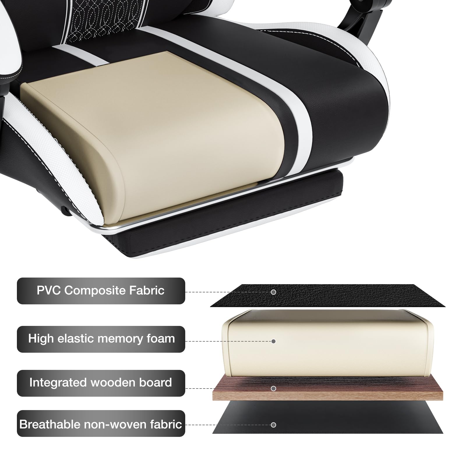 HOFFREE Ergonomic Gaming Chair with Massage & Footrest - Big and Tall Reclining Computer Chair for Adults up to 400lbs - White & Black - Perfect for Long Gaming Sessions, Office Work & Home Entertainment