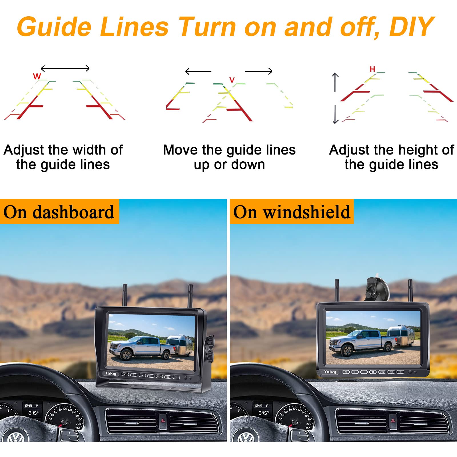 Yakry Y28-36 RV Backup Camera System - Wireless 1080P HD Recording with 7'' Touch Key Monitor, 2 Cameras, Night Vision & 4 Channels | Plug & Play Pre-Wired for Furrion System | Perfect for Trailers, Trucks & Motorhomes (Rear View Safety & Parking Assistance)