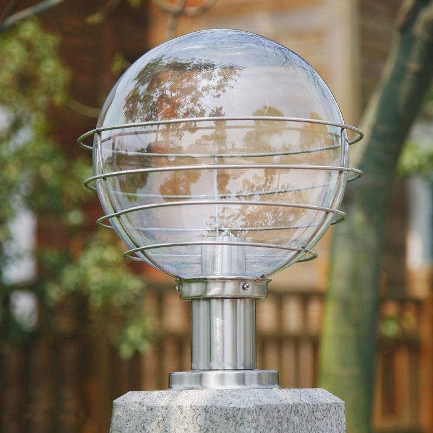 Outdoor LED Column Light with Transparent Round Ball Lampshade - IP55 Waterproof Stainless Steel Garden Lighting for Pathways, Driveways, and Landscape Decoration - E27 Socket Lantern for Patio, Yard, and Exterior Home Illumination