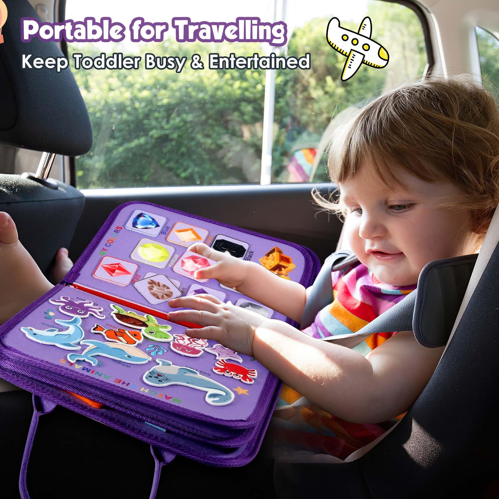 Montessori Busy Board for Toddlers 2-4 - Educational Travel Toy for Kids | Birthday Gift & Learning Activity