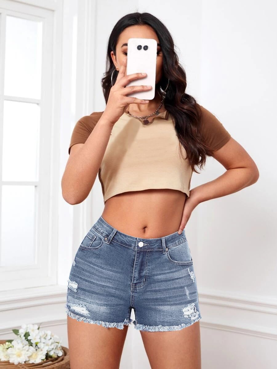 Women's High Waist Ripped Skinny Jeans - Stretch Destroyed Denim Pants & Plus Size Shorts | Trendy Casual Outfit for Streetwear, Dating & Night Out