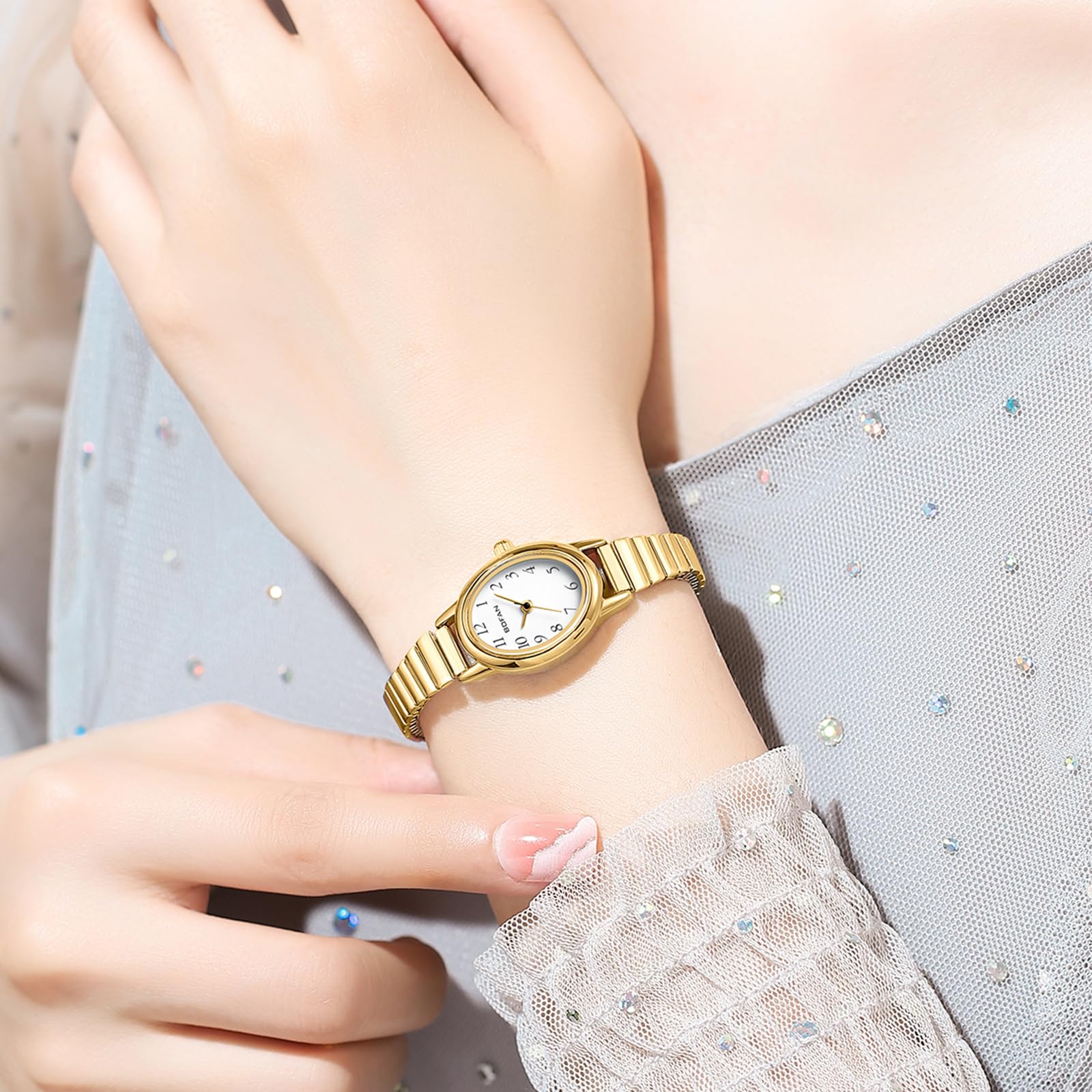 BOFAN Women's Small Gold Watch - Easy Read Quartz Wristwatch with Stainless Steel Expansion Band, Waterproof - Perfect for Everyday Wear, Office & Special Occasions