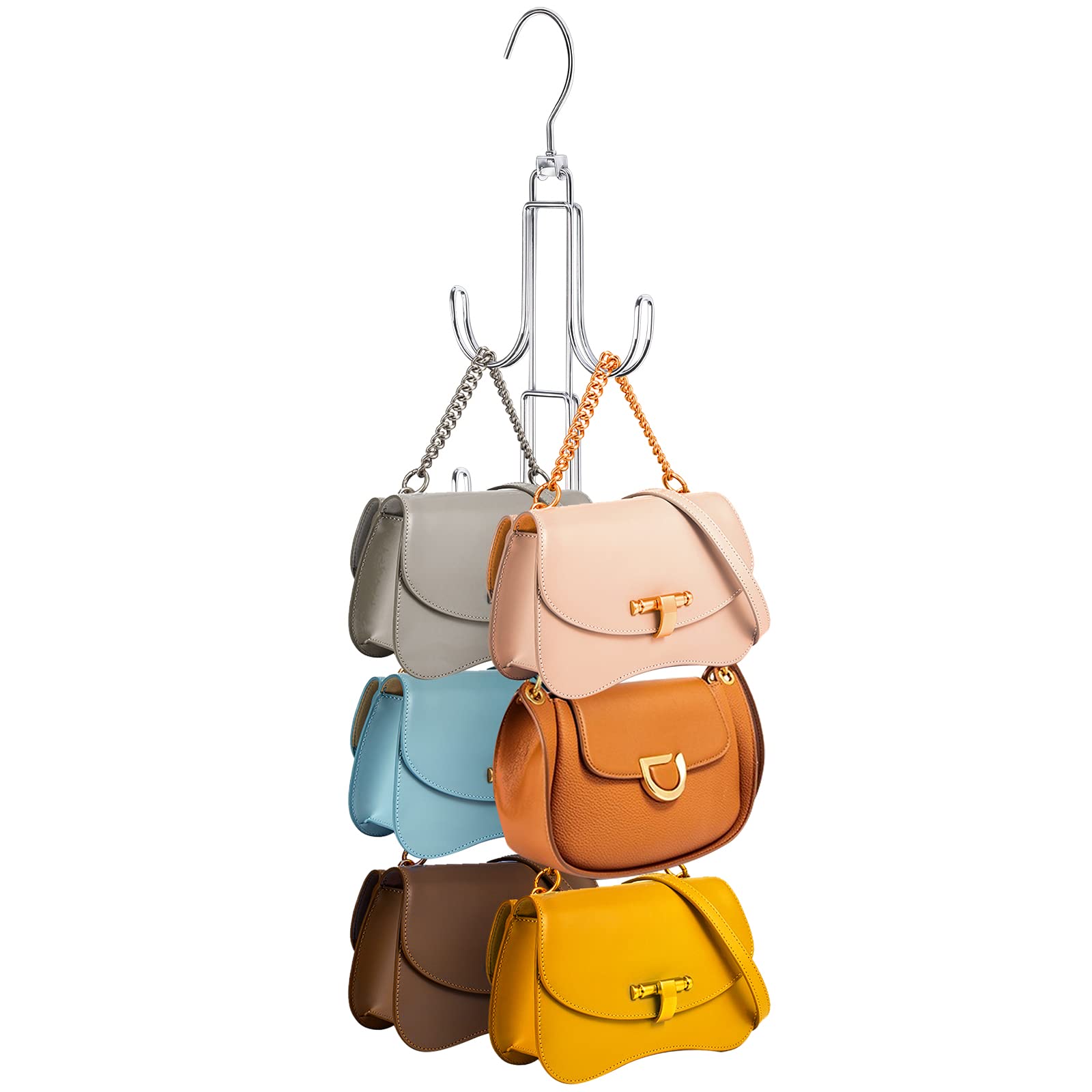 Myfolrena Metal Purse Hanger Organizer for Closet - Space Saving Bag Storage Hook for Hanging Handbags, Belts, Scarves, Totes, Hats, Clothes & Ties (Silver) | Perfect for Closet Organization, Bedroom Storage & Small Space Living