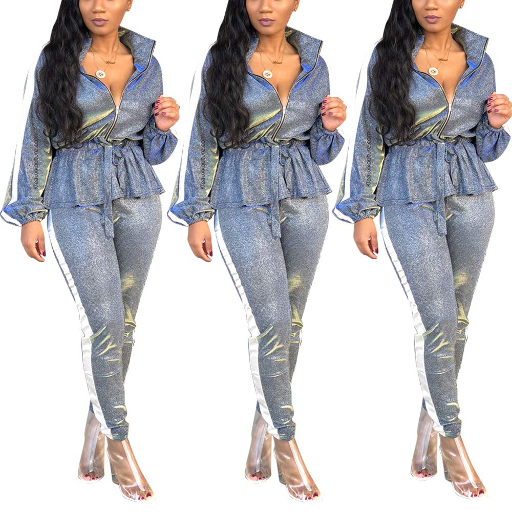 ECHOINE Women's 2-Piece Sparkly Long Sleeve Sweatshirt & Pants Jumpsuit Tracksuit Set - Casual Loungewear for Home, Gym & Street Style