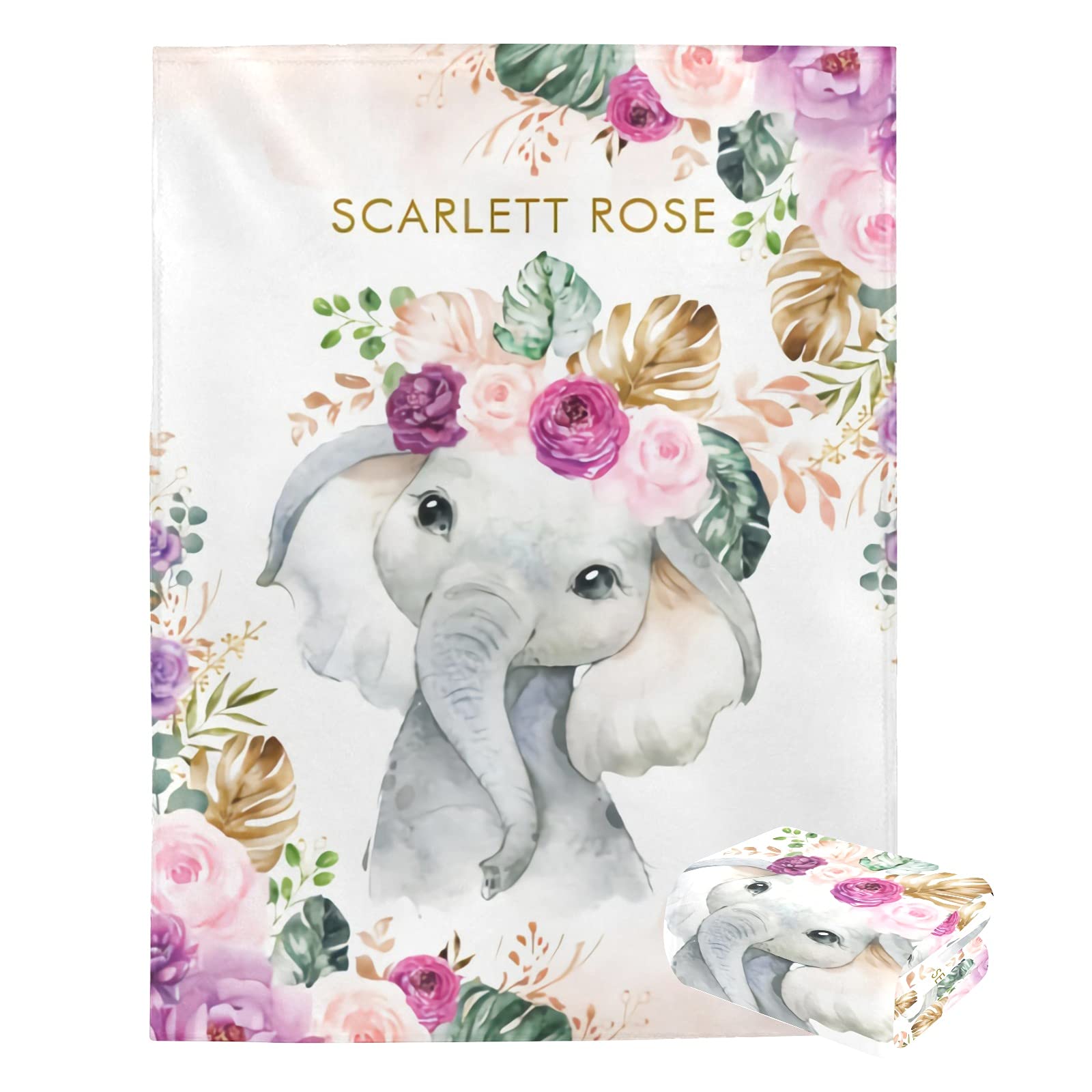 Personalized Baby Blanket with Name - Custom Elephant Design for Boys & Girls | Super Soft Newborn Blanket | Perfect Baby Shower Gift & Nursery Decor | Ideal for Cuddling, Swaddling & Photo Props