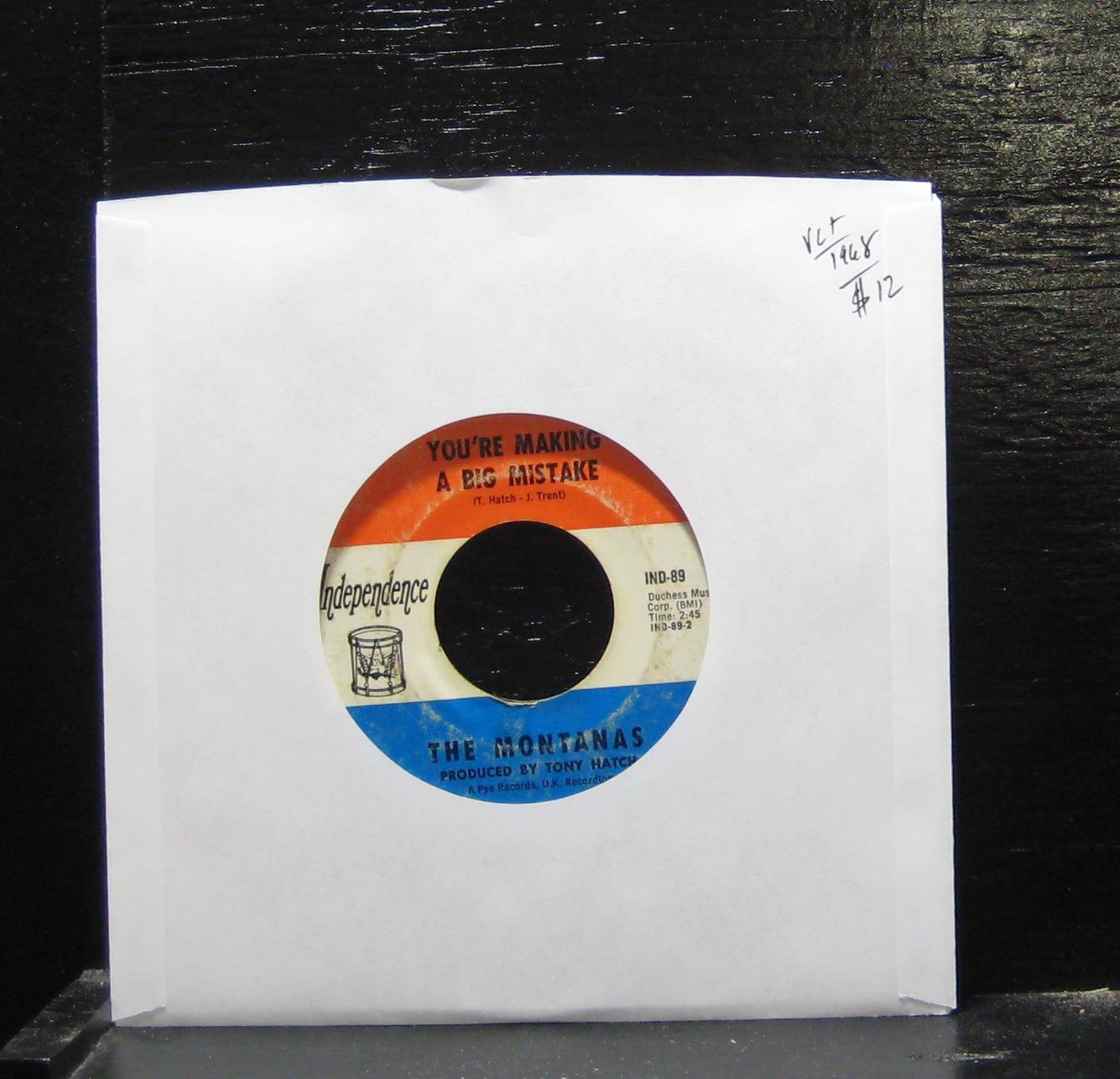 The Montanas - Run To Me / You're Making A Big Mistake - 7 Inch Vinyl Record - Vintage 1960s Rock Music Collectible for Home DJing and Retro Music Lovers