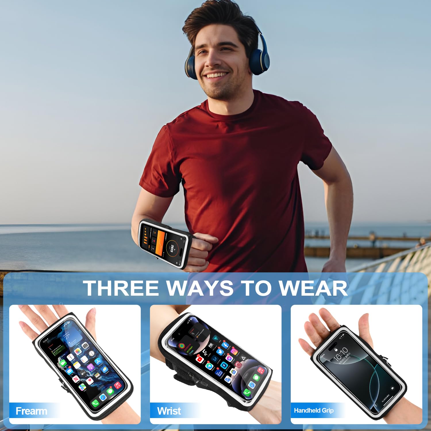 **Running Phone Armband for iPhone 16/15 Pro/14 Plus/13/11/XR/XS & Galaxy S24/S10 – Adjustable Wristband Holder for Phones 4-6.8