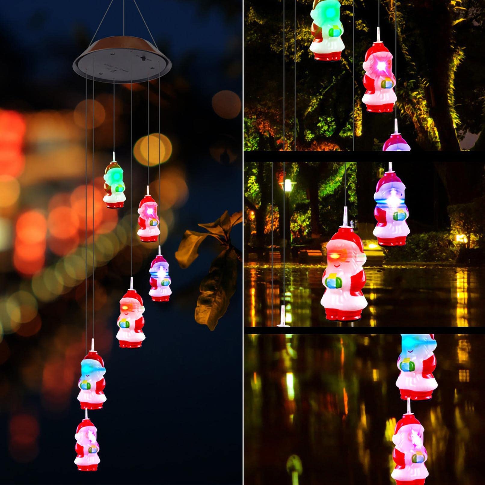 Solar Christmas Wind Chimes with 6 LED Lights - Waterproof Holiday Decor for Indoor/Outdoor Use - Santa Claus Design for Home, Garden, Yard & Party Decorations | Perfect for Christmas, Patio, Porch & Festive Gatherings