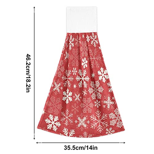 Christmas Snowflake Red Kitchen Hand Towels - Set of 2 Super Soft Absorbent Dishcloths with Hanging Ties | Holiday Home Decor for Kitchen, Bathroom & Christmas Toilet Decorations