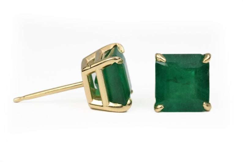 3.26tcw Natural Dark Green Emerald Stud Earrings in 18K Gold - Elegant Jewelry for Weddings, Parties & Special Occasions