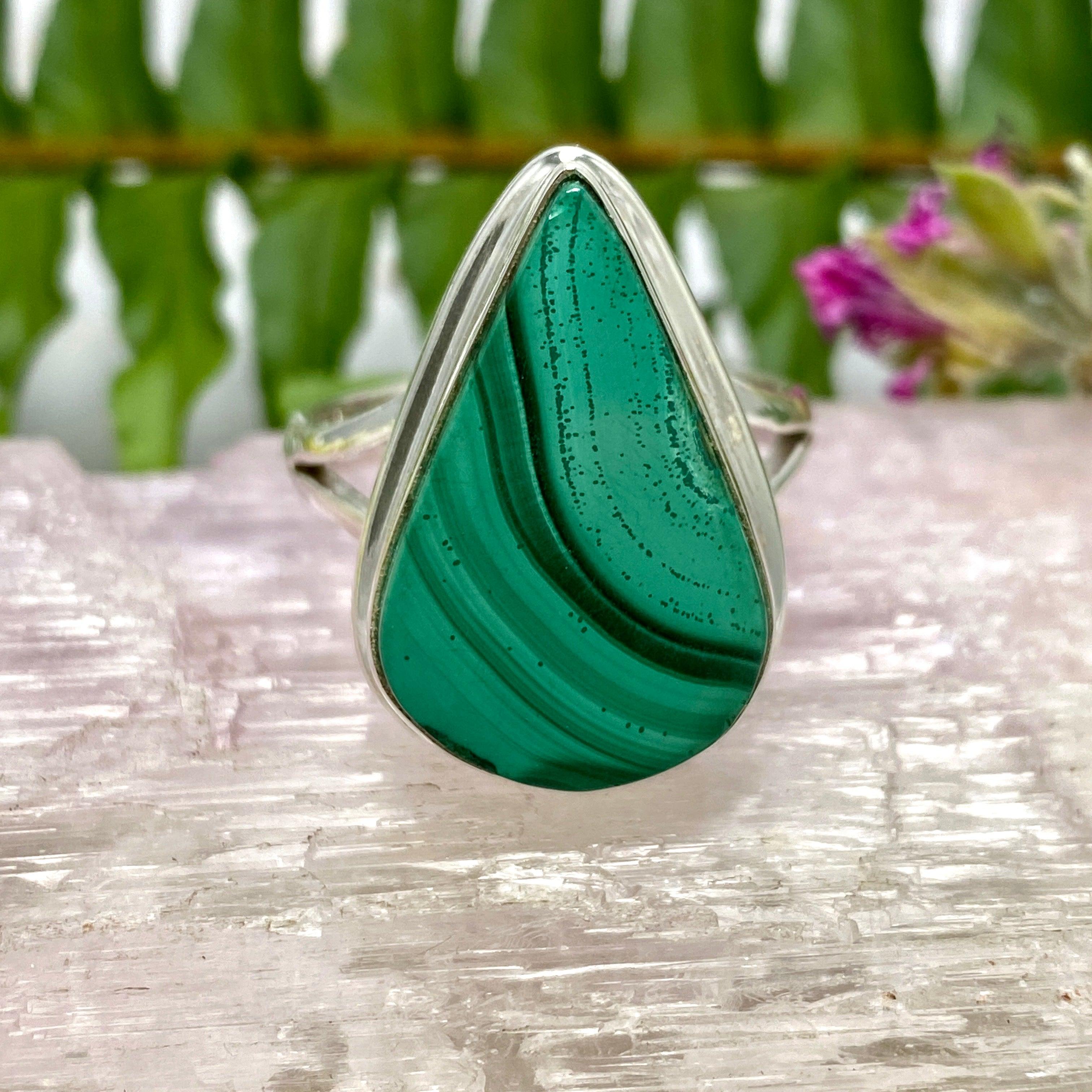 Malachite Teardrop Ring - Size 11 - KRGJ2625 - Elegant Green Gemstone Jewelry for Women - Perfect for Parties, Weddings & Special Occasions