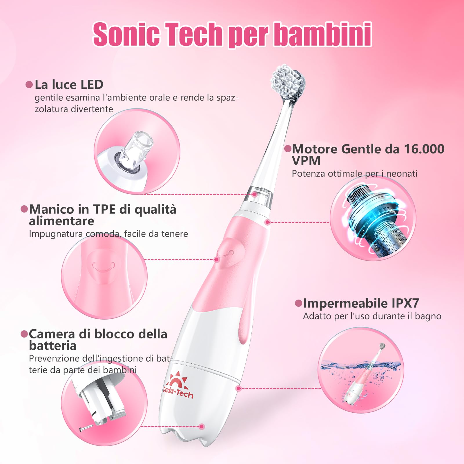 Electric Toothbrush for Kids 1-3 Years Old - Soft Bristles with LED Light & Timer - 4 Replacement Heads - Pink (Ideal for Toddler Dental Care & Baby Teeth Cleaning)