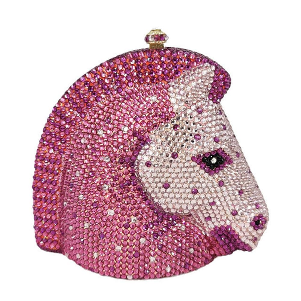 Luxury Sparkly Rhinestone Crystal Women's Mini Horse Head Evening Clutch Purse - Elegant Handbag for Party, Prom, Banquet & Special Occasions