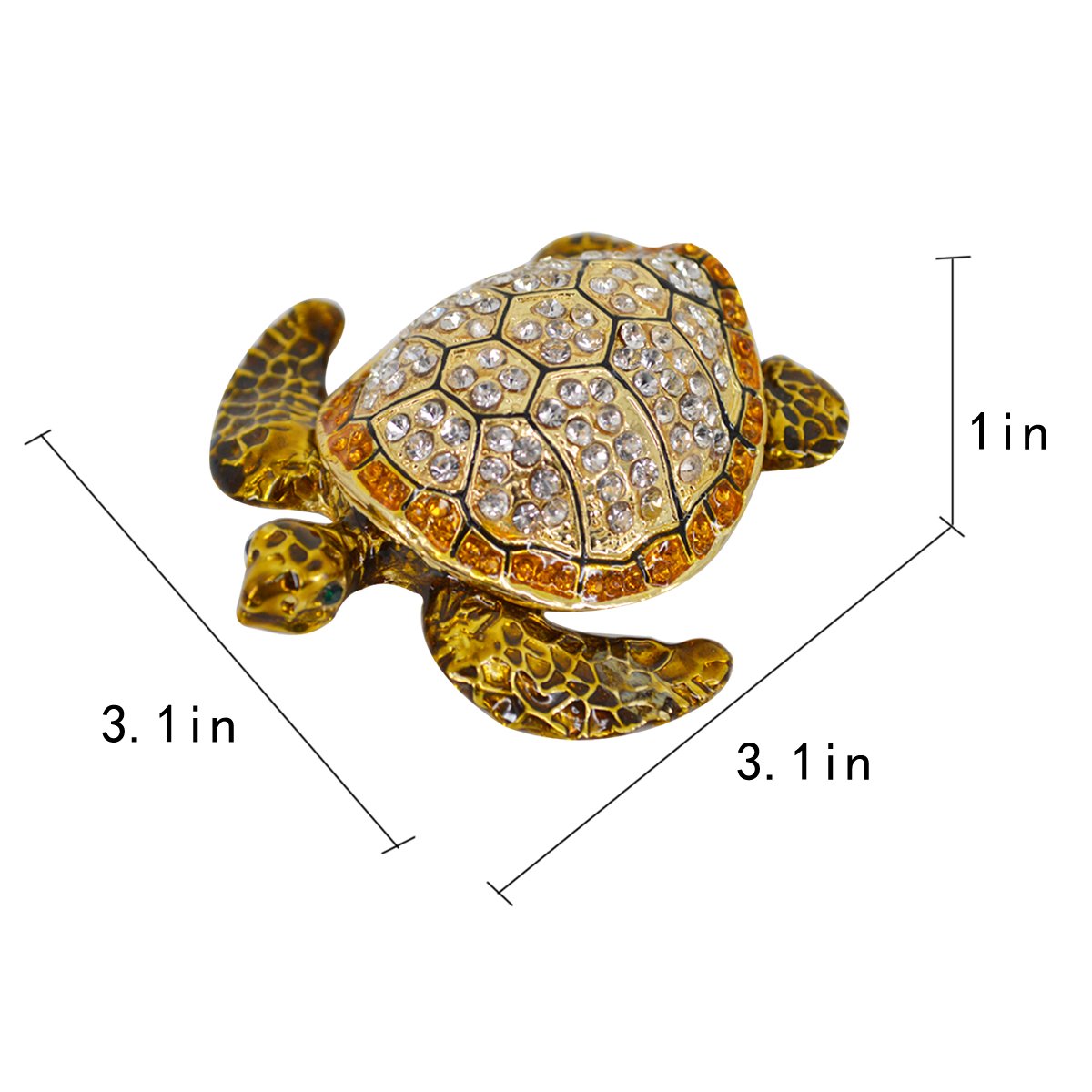 Sea Turtle Crystal Jewelry Box - Pewter Trinket Box with Gift for Home Decor