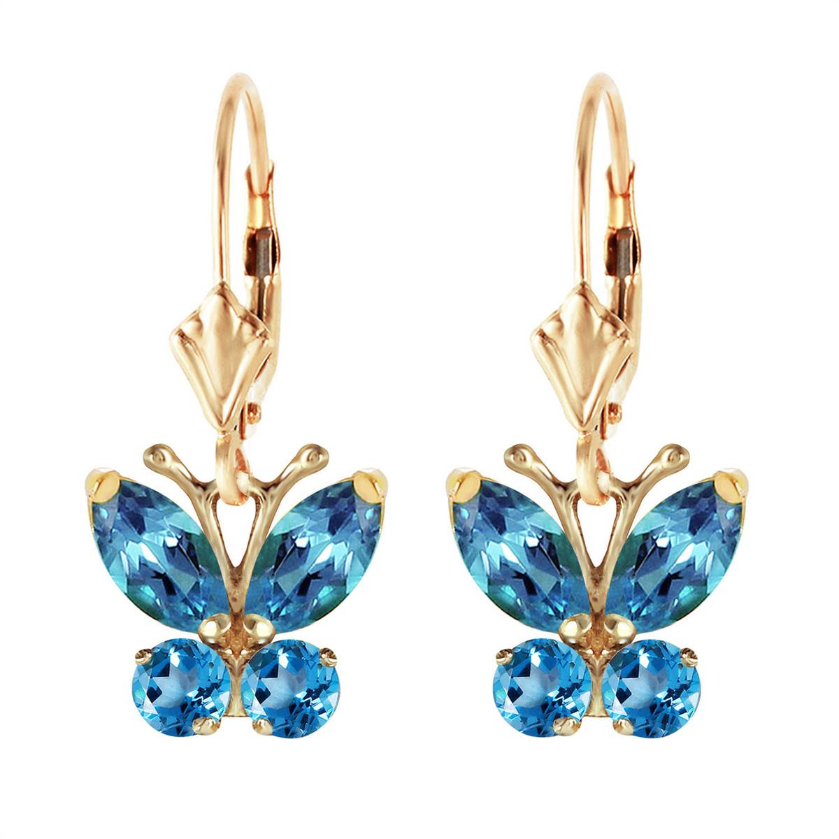 1.24 Carat 14K Solid Yellow Gold Butterfly Earrings with Blue Topaz - Elegant Dangle Earrings for Women, Perfect for Weddings, Parties & Special Occasions
