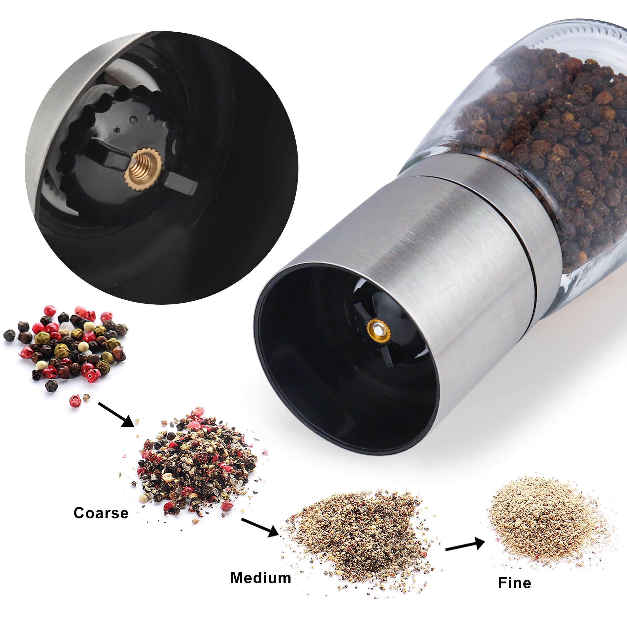 Premium Gulex® Adjustable Coarseness Pepper Grinder & Salt Mill Set - Refillable Stainless Steel Spice Grinder with Ceramic Rotor (1 Pack) - Perfect for Kitchen, Dining Table & Gourmet Cooking