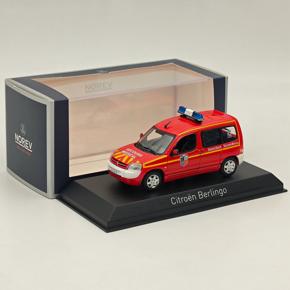 1/43 Scale Norev Citroen Berlingo Fire & Medical Rescue Diecast Model Car - 2004 Red Collectible for Display & Gift Giving - Perfect for Diecast Collectors & Emergency Vehicle Enthusiasts