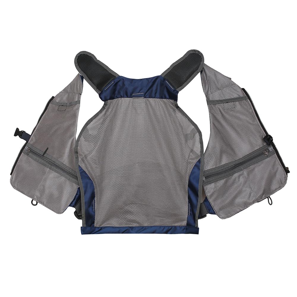 Raprance Fishing Vest for Men & Women - Lightweight Fly Bass Fishing Vest with Backpack, Adjustable & Breathable (Blue, FV01) - Perfect for Outdoor Fishing, Hiking & Camping