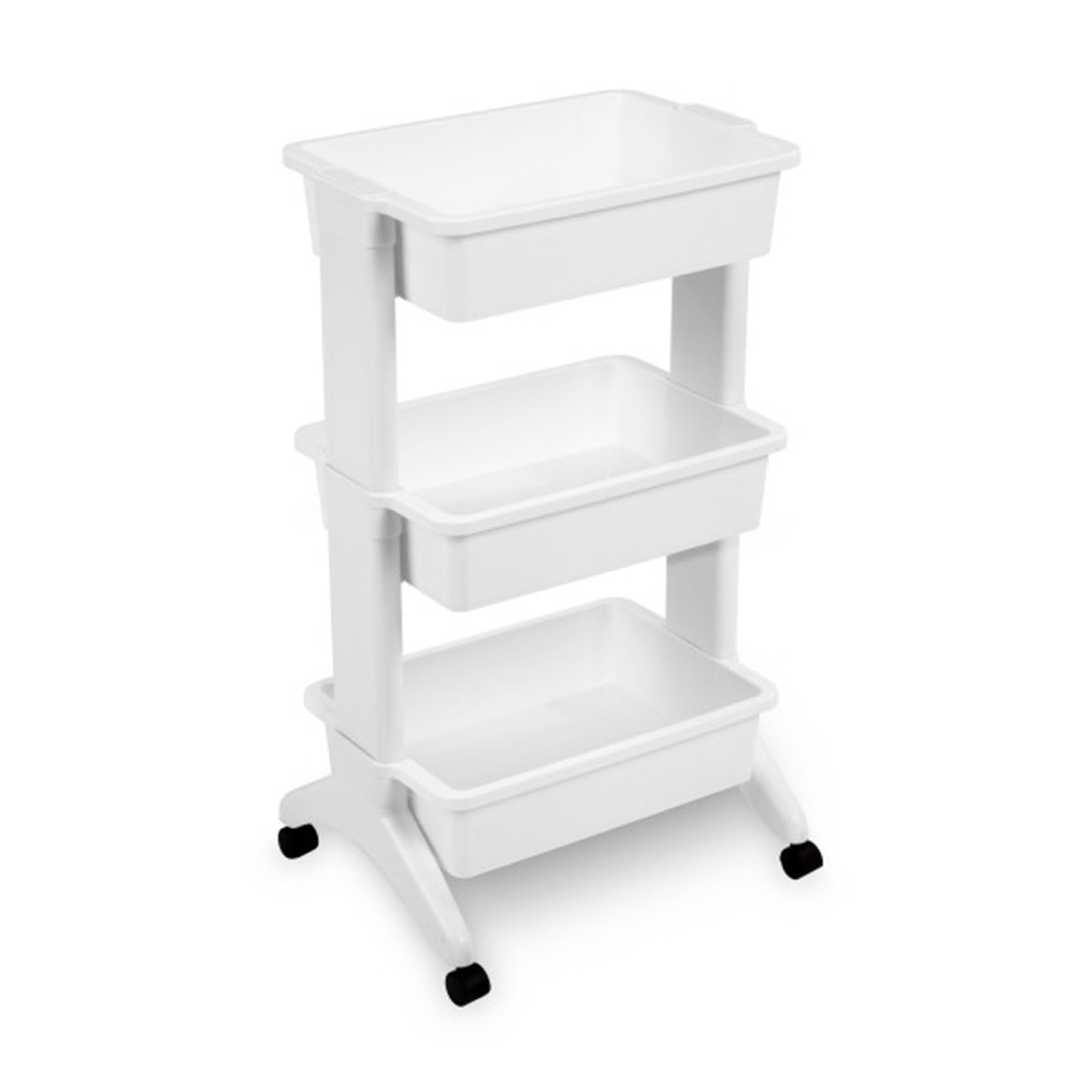 Sterilite 3-Tier Rolling Utility Cart with 360° Wheels - 10 lb Capacity per Tier, White Storage Organizer (6-Pack) - Perfect for Kitchen, Bathroom, Office & Dorm Organization