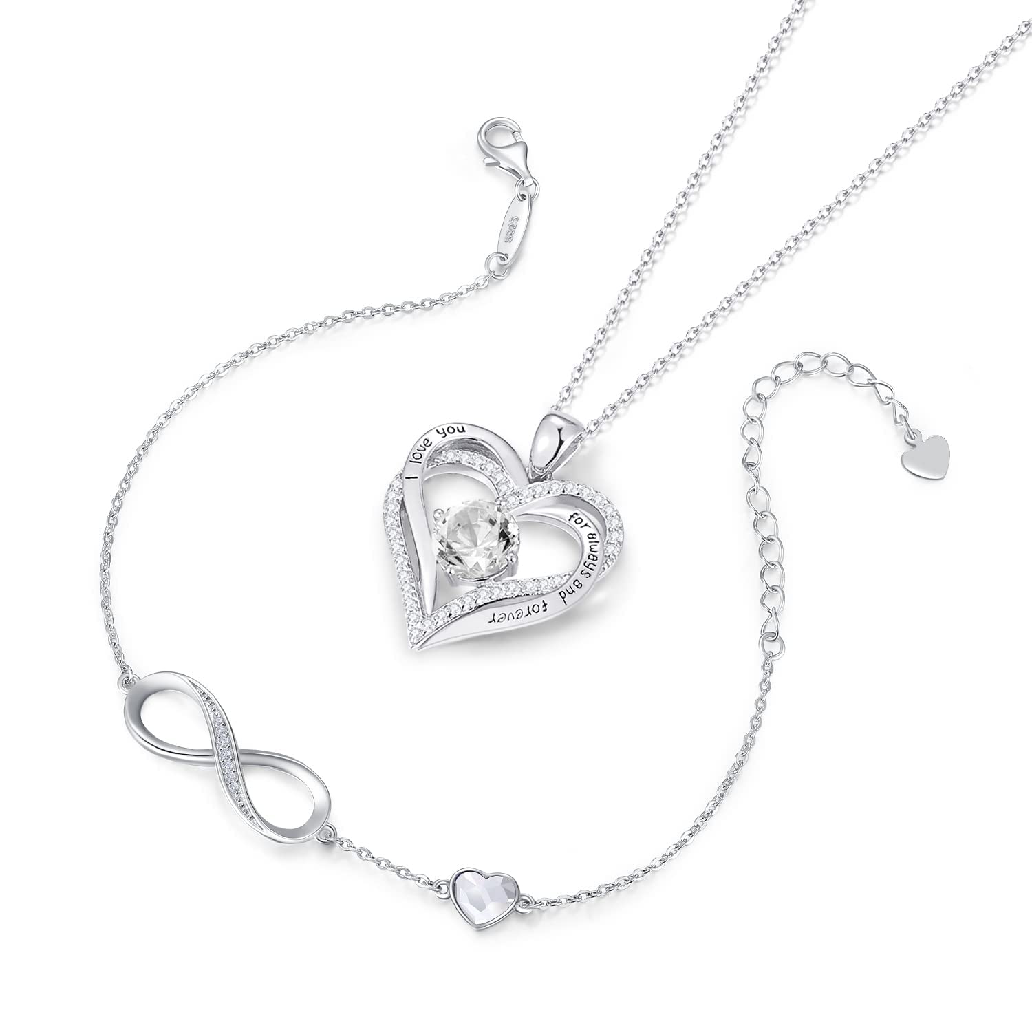 Forever Love Heart Necklace & Bracelet Jewelry Set for Women - Elegant Valentine's Day, Christmas & Birthday Gift for Wife, Mom, Girlfriend - Perfect for Anniversaries, Date Nights & Special Occasions