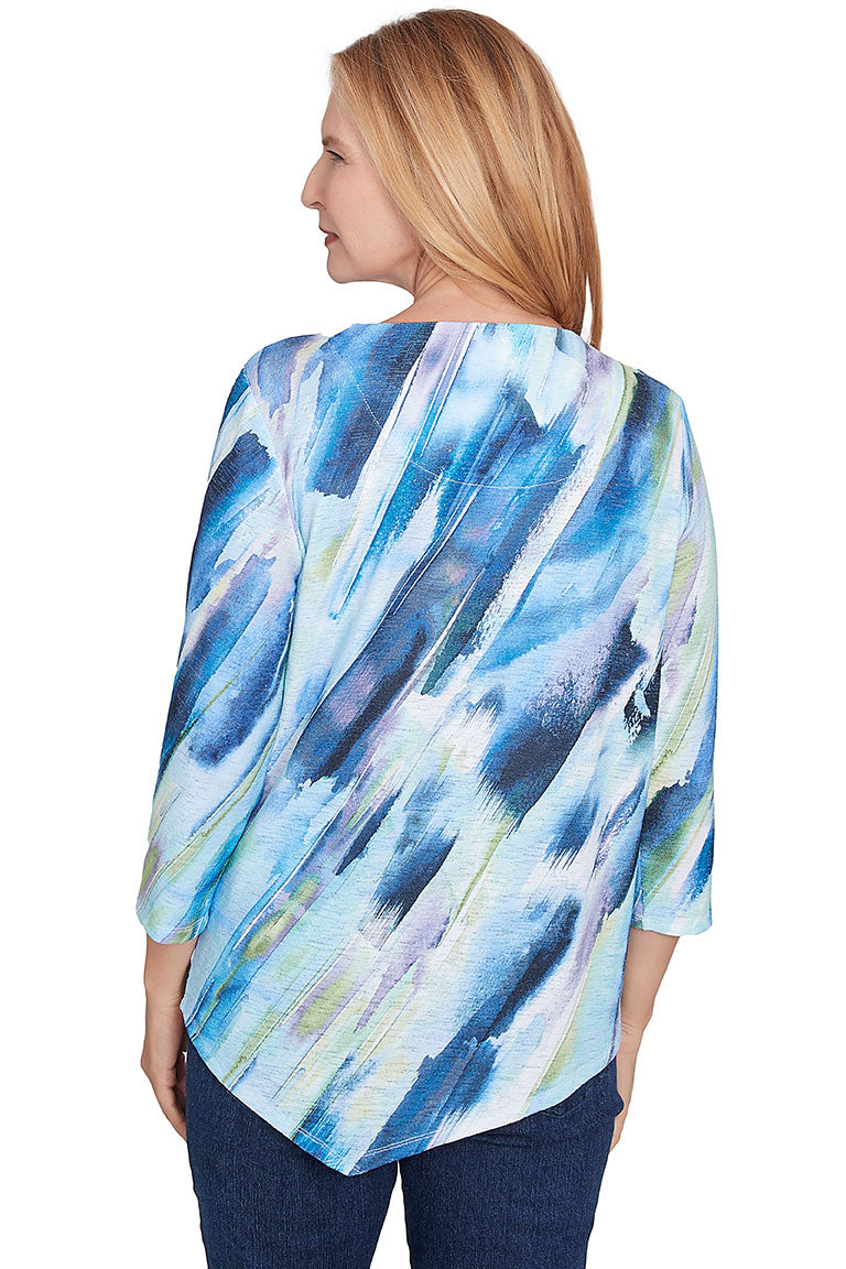 Stylish Petite Diagonal Brushstroke Asymmetrical Neckline Women's Blouse - Perfect for Date Nights & Office Wear