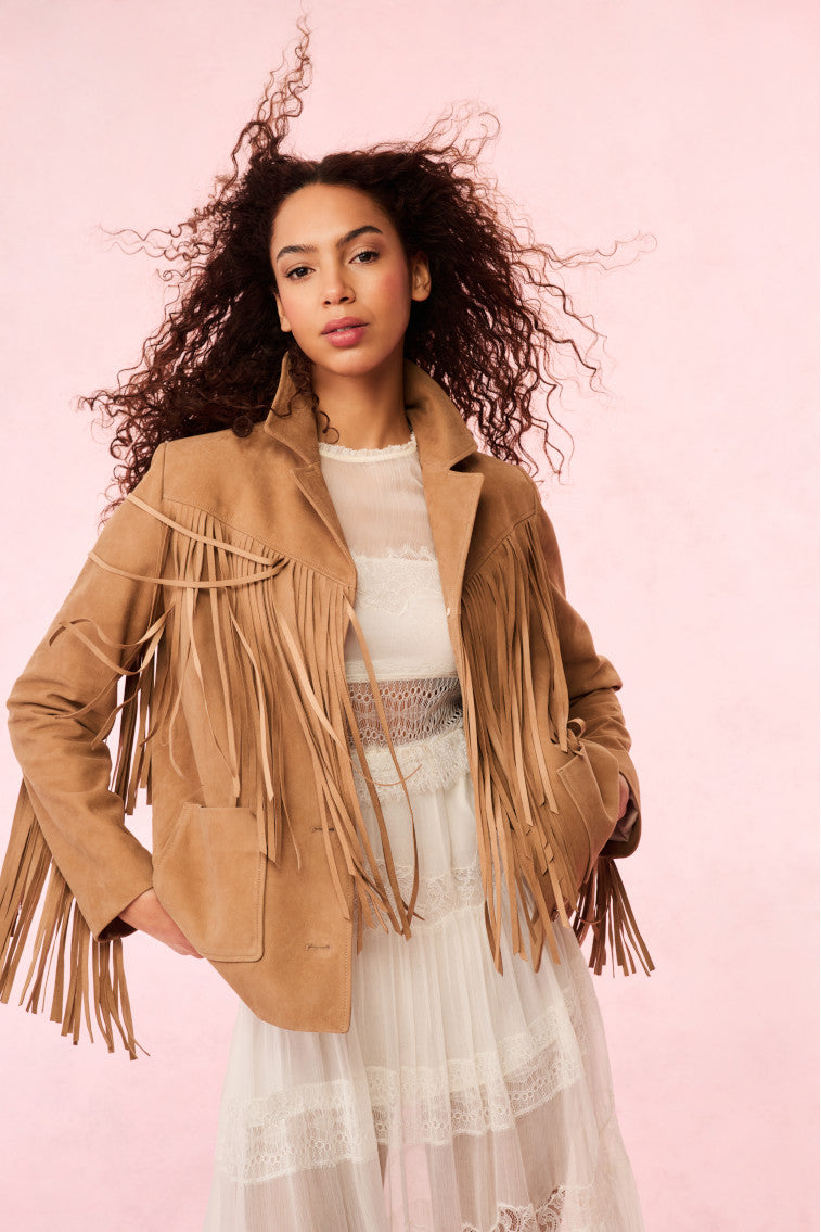 Geraline Suede Fringe Jacket for Women - Stylish Western Boho Outerwear for Fall & Winter - Perfect for Parties, Concerts, and Casual Outings