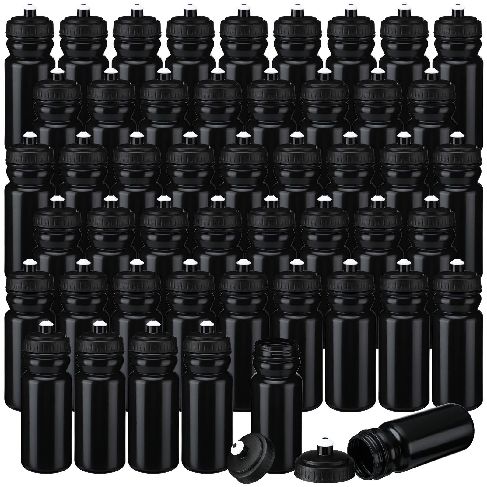 100 Pack 20oz Reusable Sports Water Bottles with Pull Top Cap - BPA Free Plastic Drinking Bottles for Adults & Kids - Dishwasher Safe - Ideal for Gym, Hiking, Cycling, Workout & Outdoor Activities