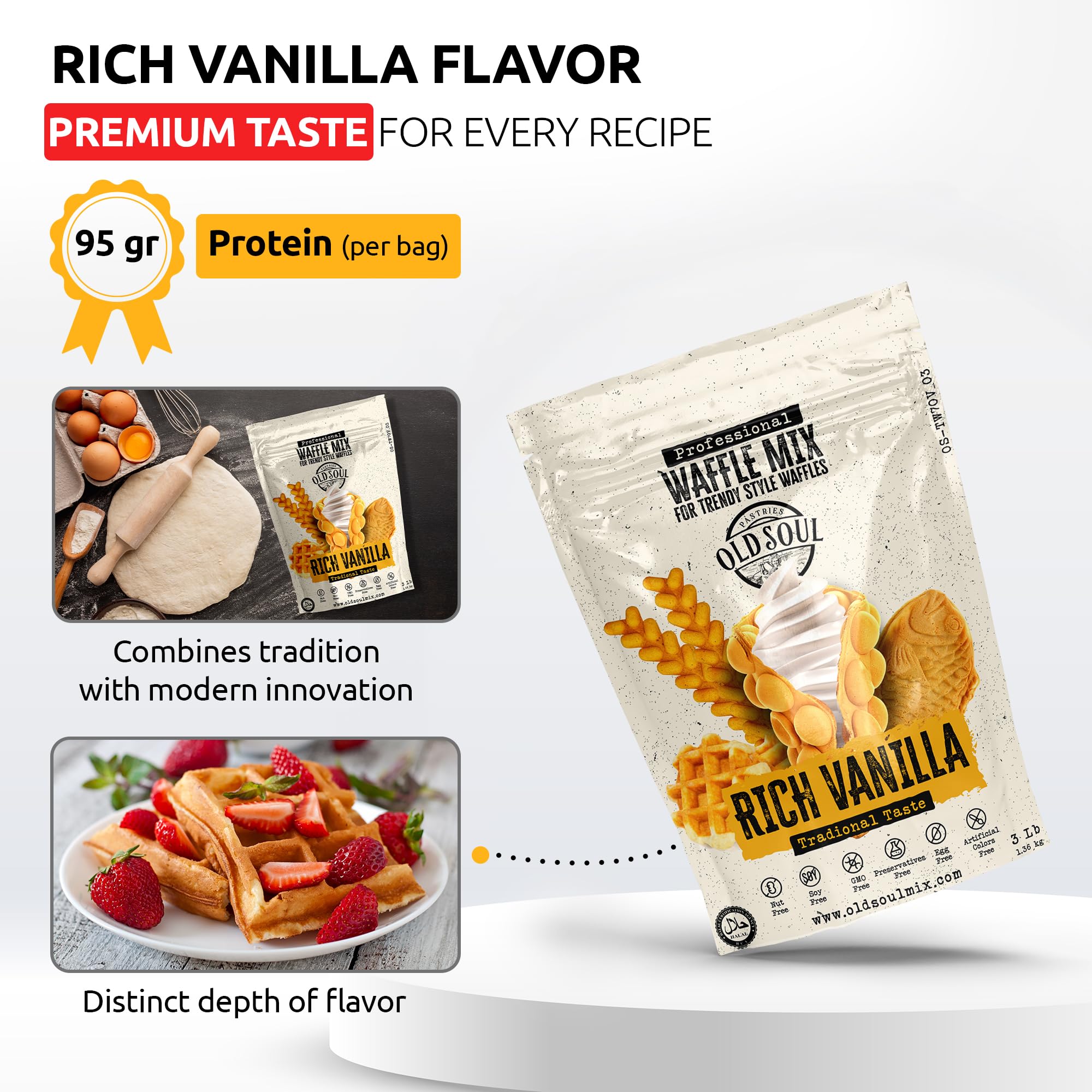 Premium Belgian Waffle & Pancake Mix - Natural Ingredients, Easy to Make, Rich Vanilla Flavor (15 lbs) - Perfect for Breakfast, Brunch, and Family Gatherings