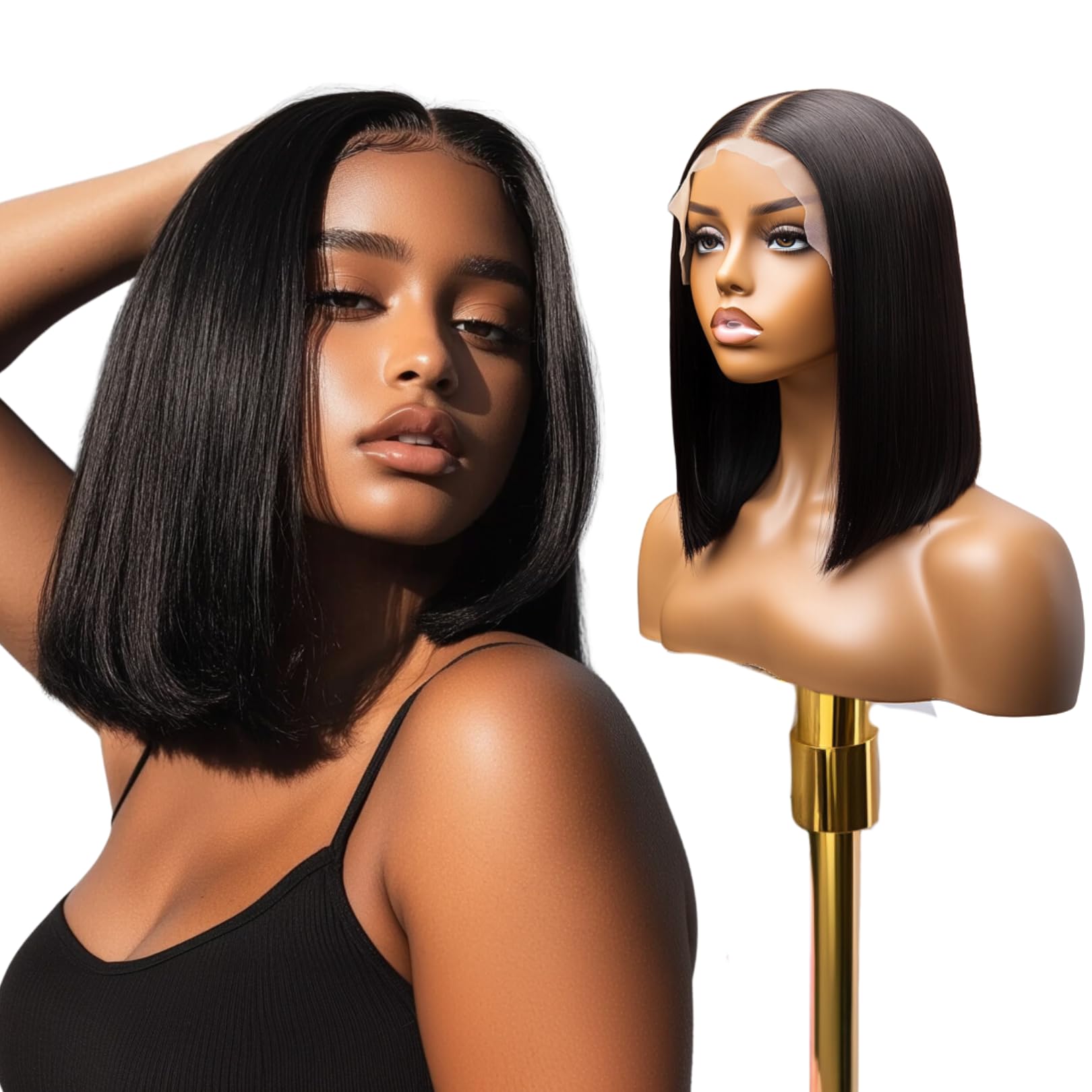 SIYUSI 13x4 HD Lace Front Glueless Bob Wig - 100% Human Hair Short Straight Bob Wigs for Black Women | Pre Plucked, Pre Cut, 180% Density | Natural Black Color (10 Inch) - Perfect for Daily Wear, Parties & Special Occasions