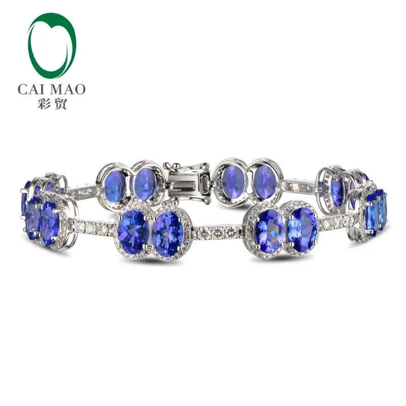 13.34ctw Oval Natural Tanzanite & Diamond Pave Bracelet in 14K Gold (Au585) - Elegant Caimao Jewelry for Women, Perfect for Weddings, Anniversaries & Special Occasions