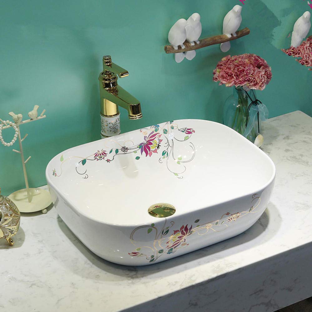 ROLTIN Oval Ceramic Countertop Basin Sink - Modern Above Counter Bathroom Sink with Decorative Design for Vanity, Powder Room & Guest Bath