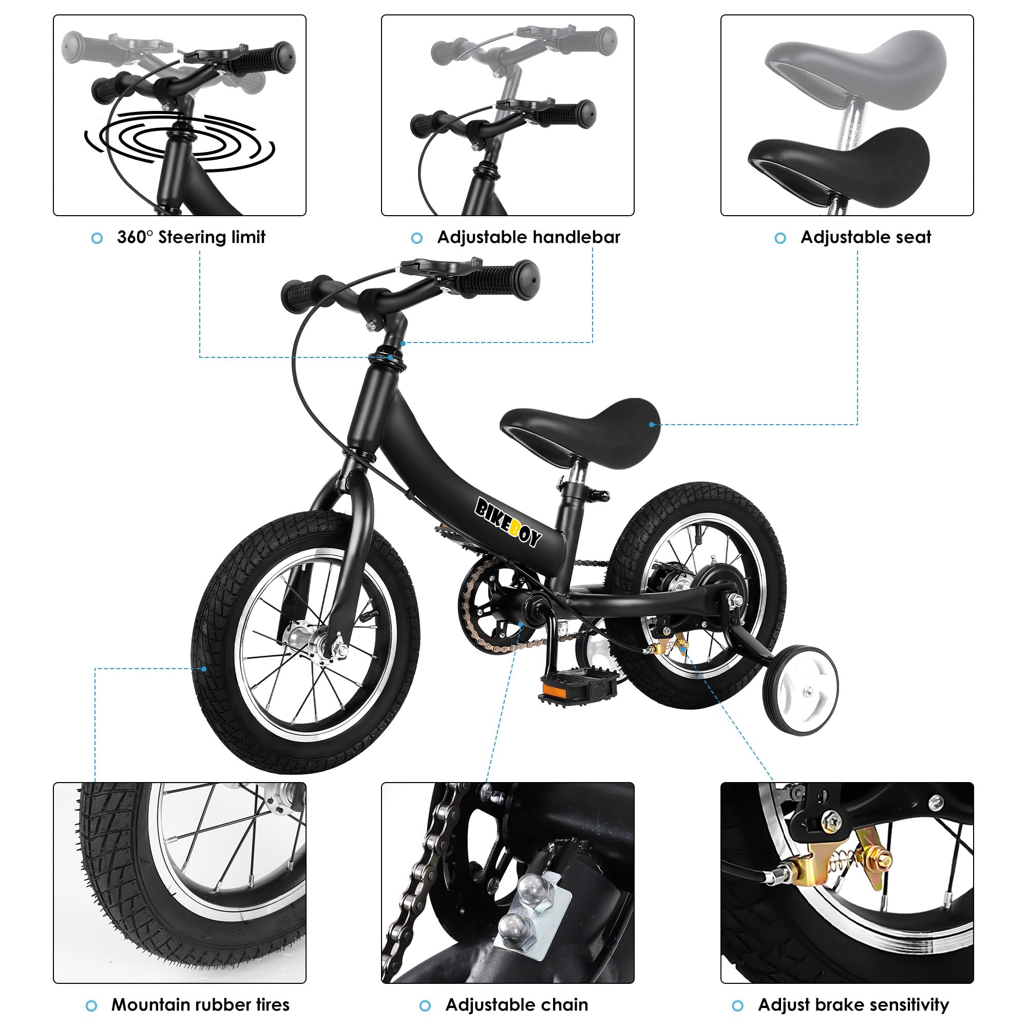 2 in 1 Balance Bike for Kids Ages 2-7 | Convertible Toddler Bike with Training Wheels & Brakes | 12 14 16 Inch Wheels | Perfect for Learning to Ride & Outdoor Play