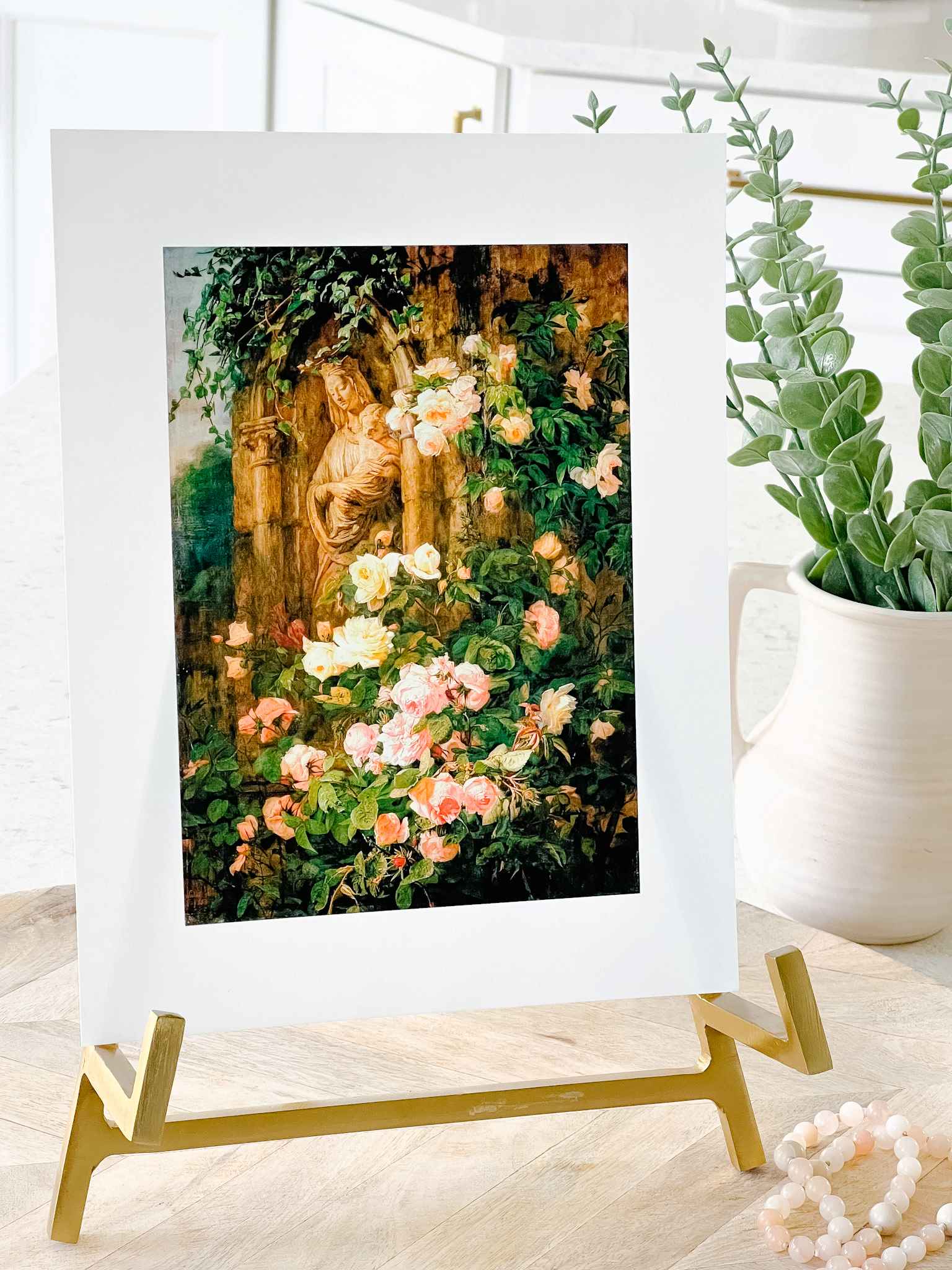 Our Lady of the Roses Wall Art Print - Religious Home Decor for Catholic Devotion & Prayer Room Inspiration