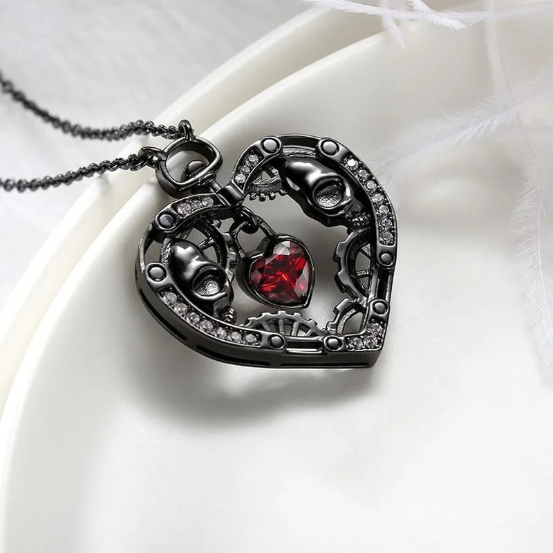 Danger Heart Necklace - Gothic Punk Jewelry for Women, Stainless Steel Pendant with 18