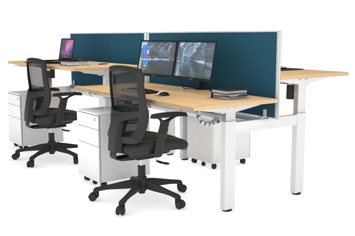 Adjustable Height 4-Person H Bench Workstation - White Frame [1200L x 700W] for Office, Classroom, or Workshop Use