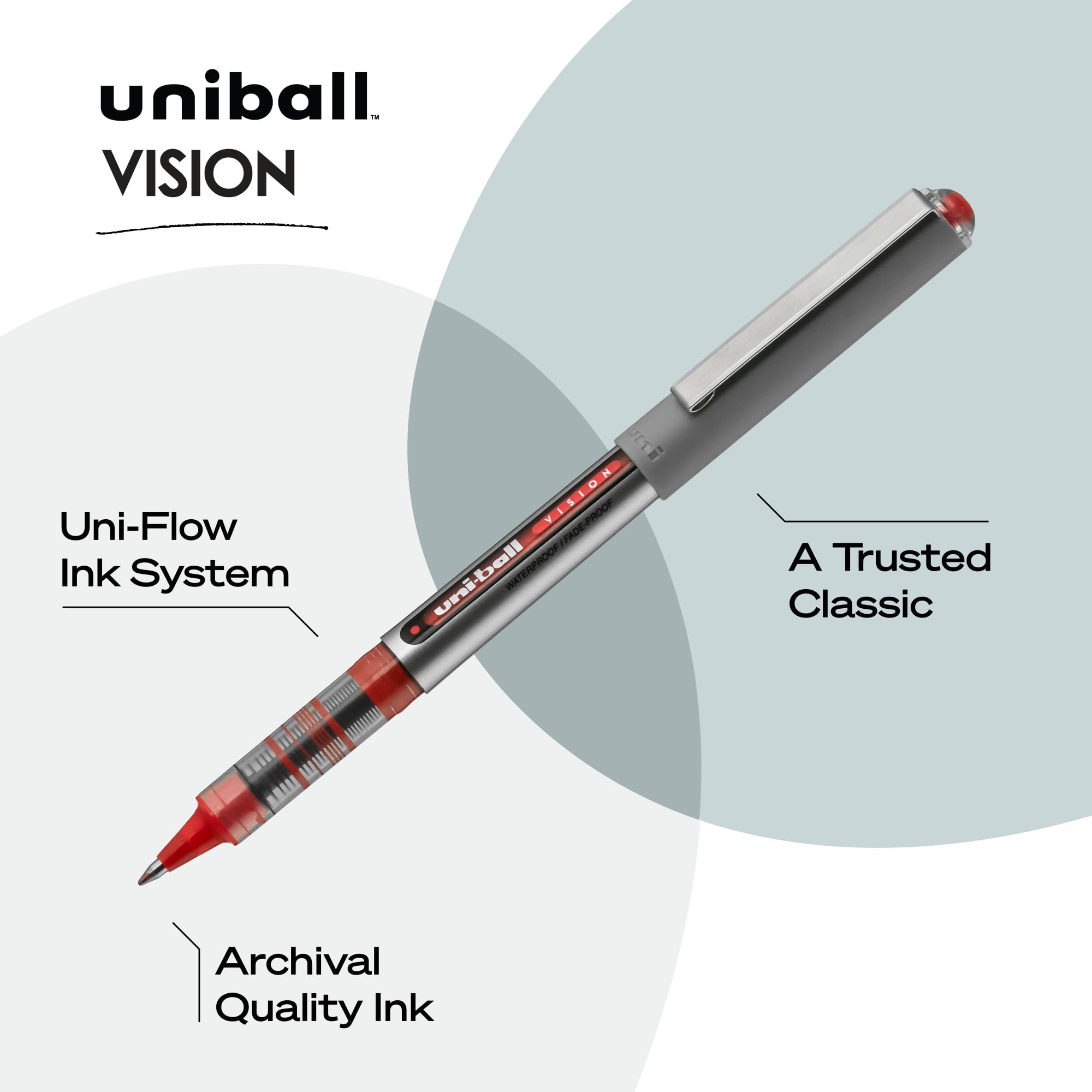 uni-ball Vision Rollerball Pens - 0.7mm Fine Point, Red Ink, 12-Pack for Smooth Writing | Ideal for Office, School, Journaling & Note Taking