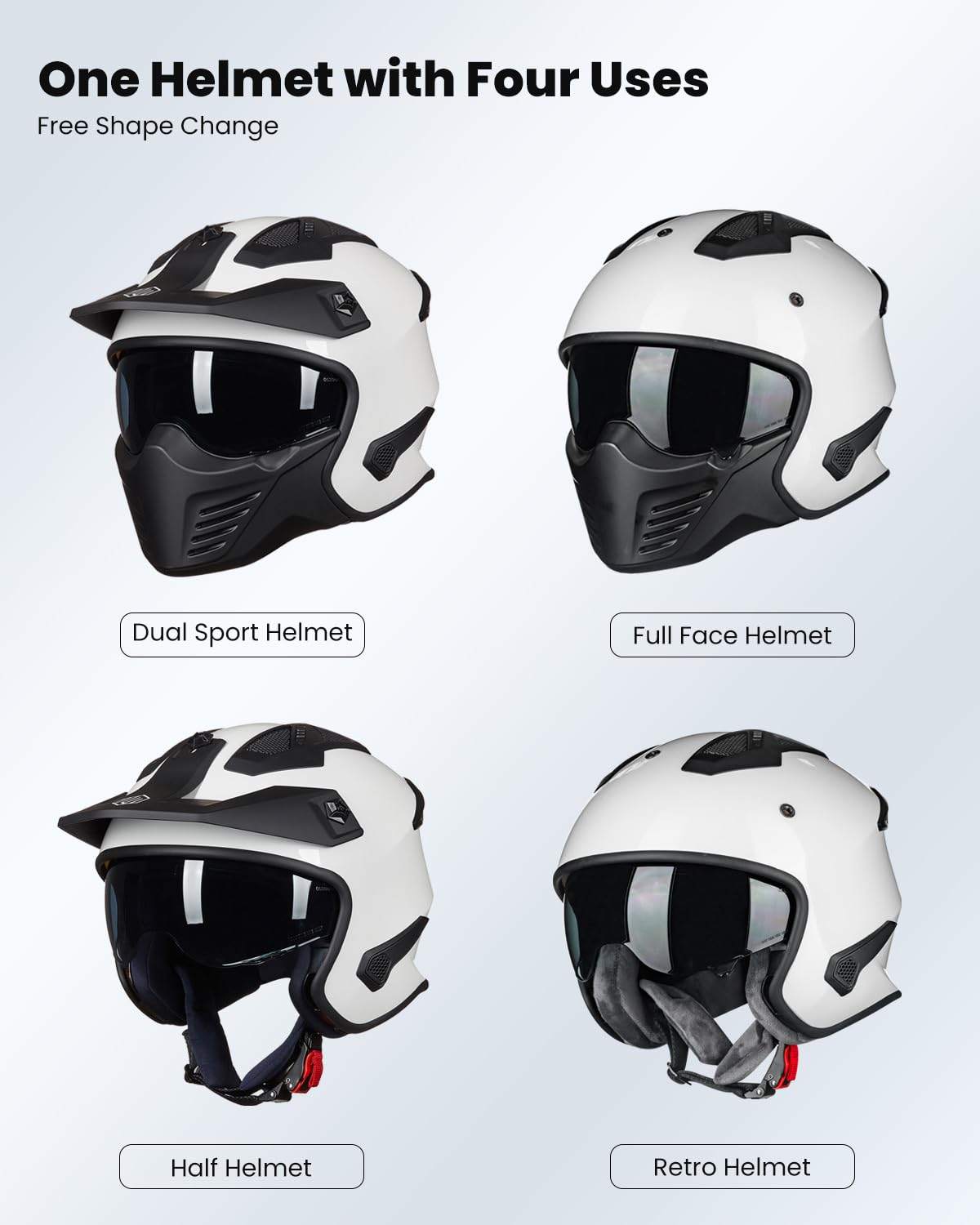 **DOT Approved ILM Open Face Motorcycle Helmet 3/4 Half Helmet for Men & Women - Dirt Bike, Moped, ATV, UTV, Motocross, Cruiser, Scooter - Model 726X (White, XL) - Lightweight & Comfortable for Long Rides**