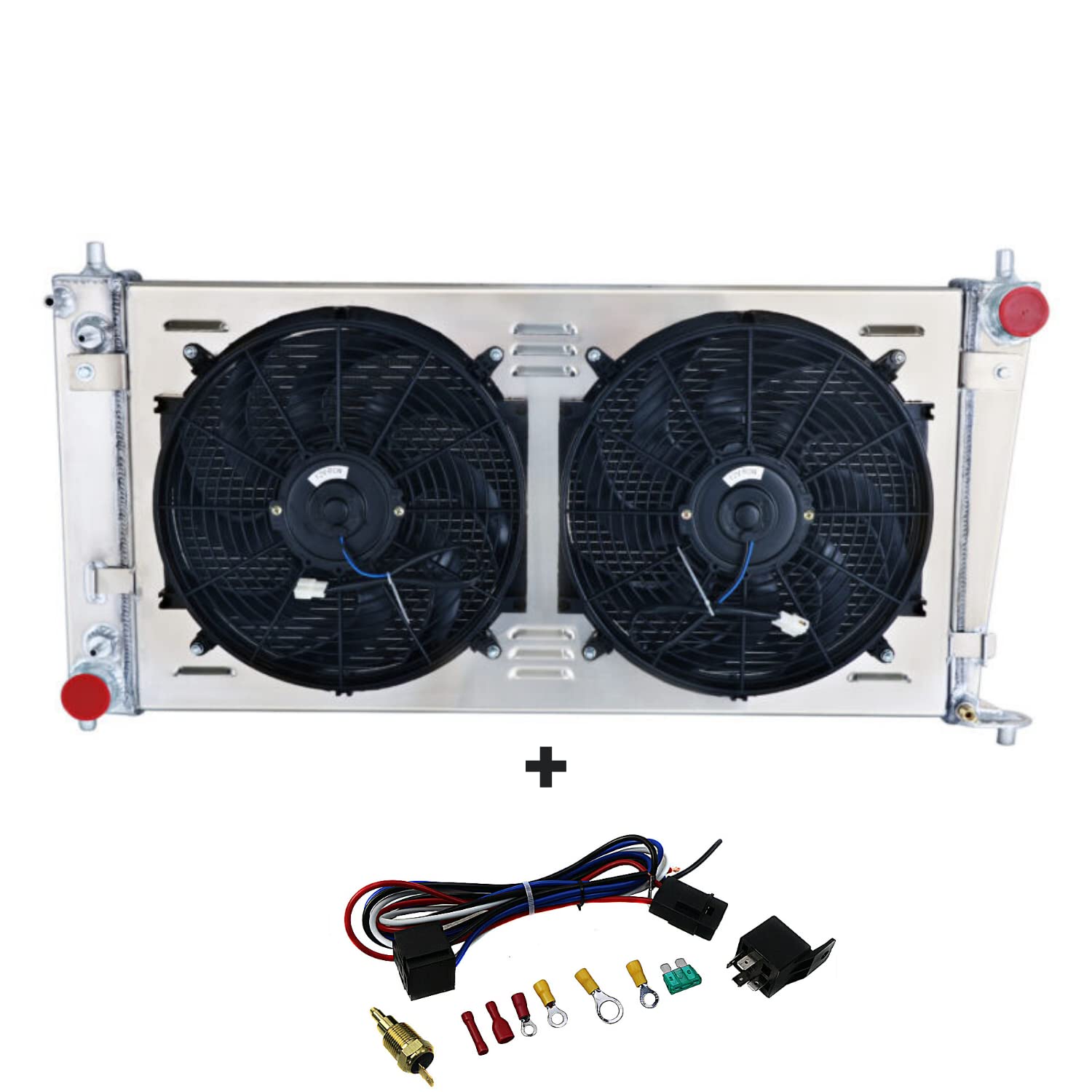 3 Row Aluminum Radiator Shroud Fan Kit for 1999-2003 Ford F150 F250 F350 Super Duty Expedition 4.2L 4.6L 5.4L V8 - Heavy Duty Cooling Upgrade for Towing & Off-Road Adventures