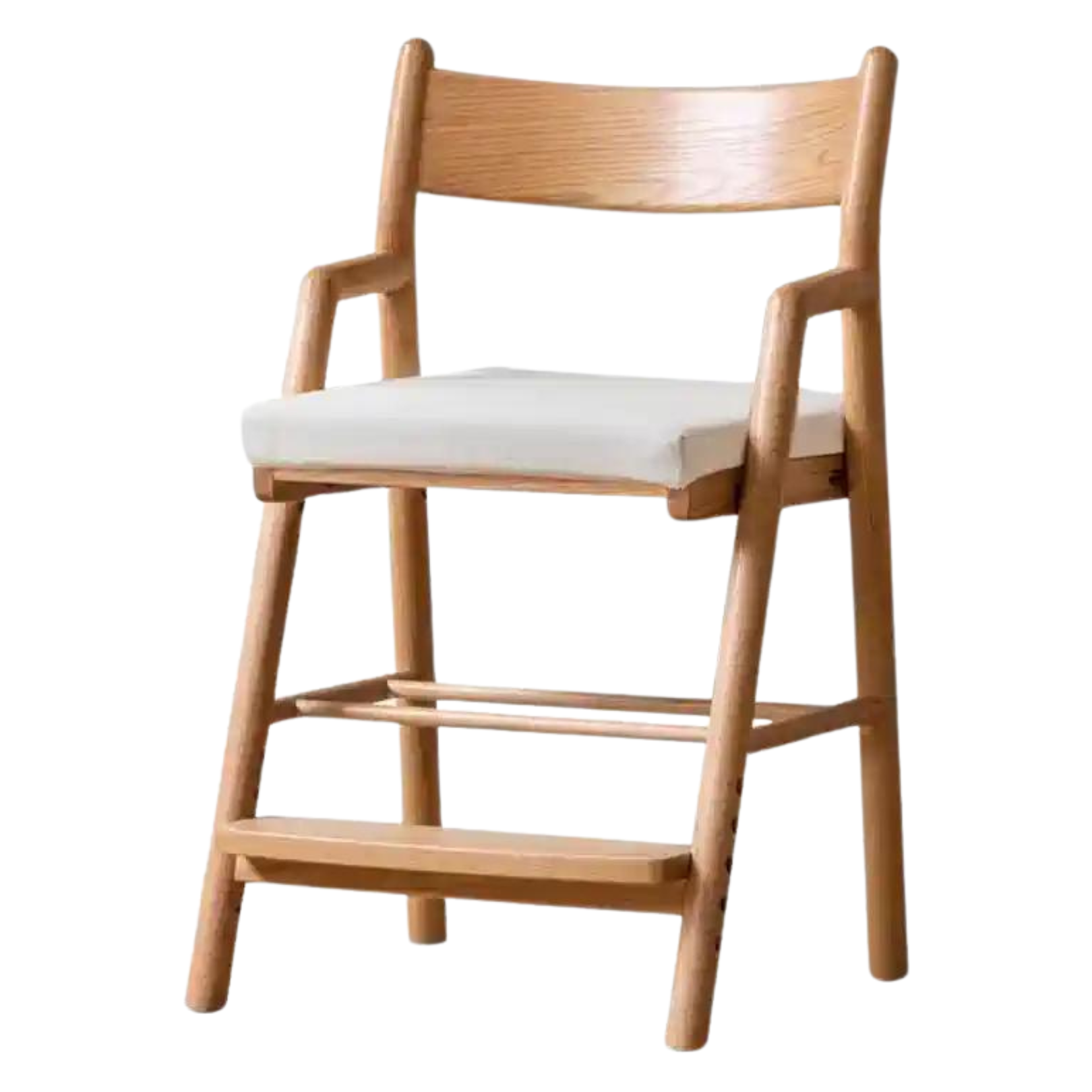 18.5x16.9x30.7 inch / 47x43x78.3сm / Natural wood color / Adjustable chair (Off-white soft seat surface)
