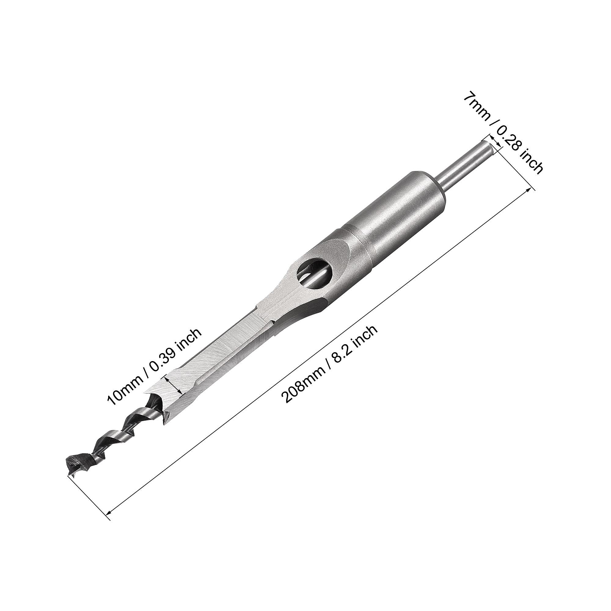 uxcell 10mm x 208mm Square Hole Drill Bits for Wood - Mortising Chisel Bit Auger Cutter Tool for Woodworking & Carpentry | Perfect for Cabinet Making, Furniture Assembly & DIY Home Projects