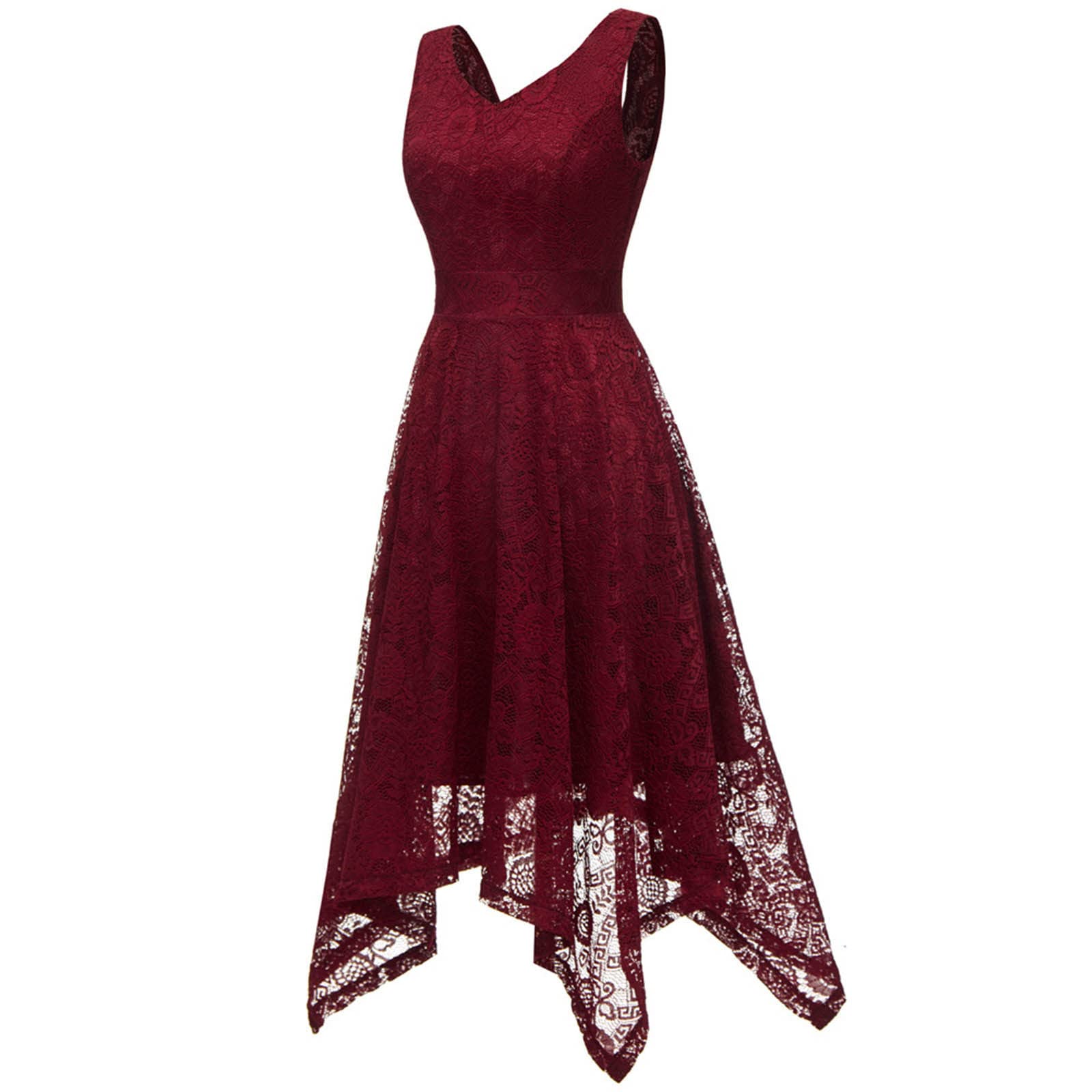 Vintage Floral Lace Cocktail Dress for Women - Elegant Sleeveless Midi Dress with Handkerchief Hem & Asymmetrical Design - Perfect for Parties, Weddings, and Formal Occasions
