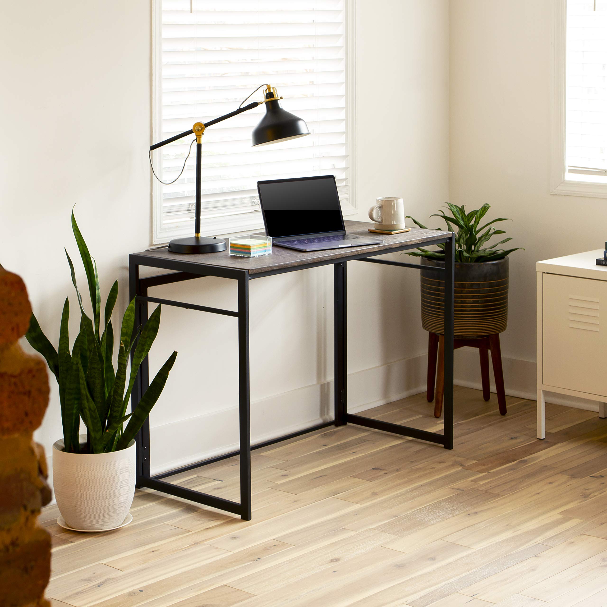EMMA & OLIVER 40 Inch Rustic Home Office Folding Computer Desk - Sturdy Laptop Workstation for Small Spaces, Remote Work & Study - Perfect for Home Office, Dorm Room & Apartment