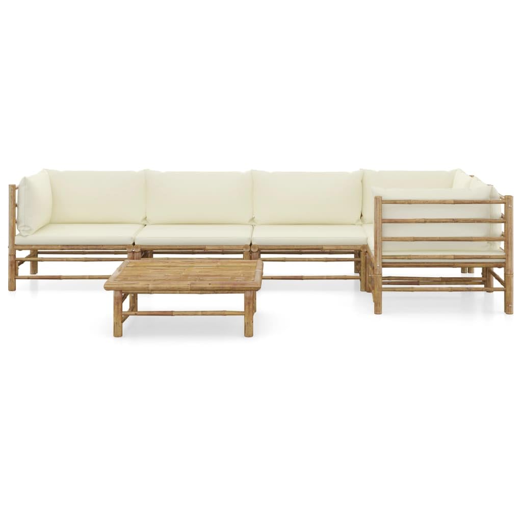vidaXL Modern Bamboo Lounge Set with Cream White Cushions - Lightweight Patio Furniture for Outdoor Relaxation, Garden Decor, and Poolside Lounging