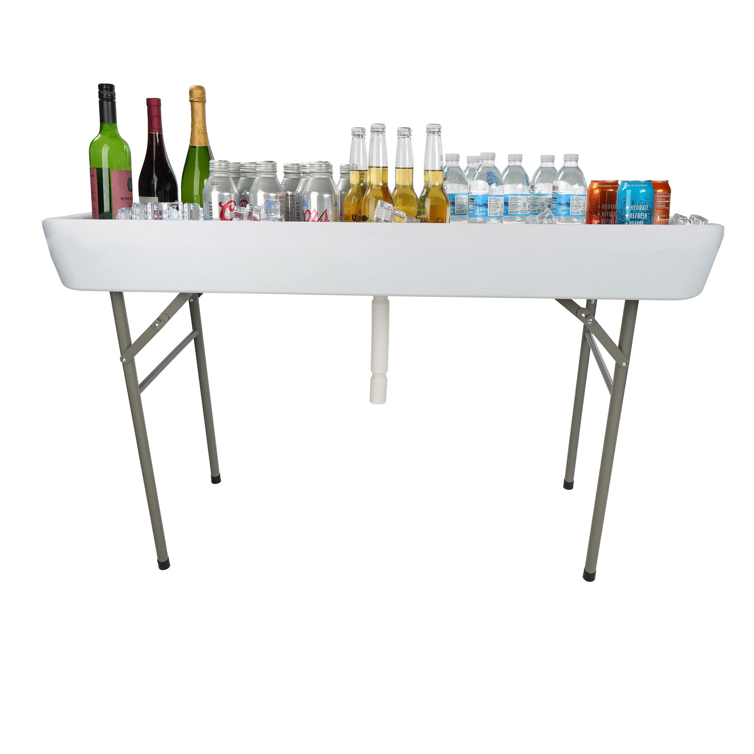 7Penn 4ft Outdoor Bar Cooler Table with Skirt - Foldable Patio Ice Trough for Deck, Porch, Backyard - Portable Beverage Table with Drain - Perfect for Parties, BBQs, Tailgating & Outdoor Entertaining