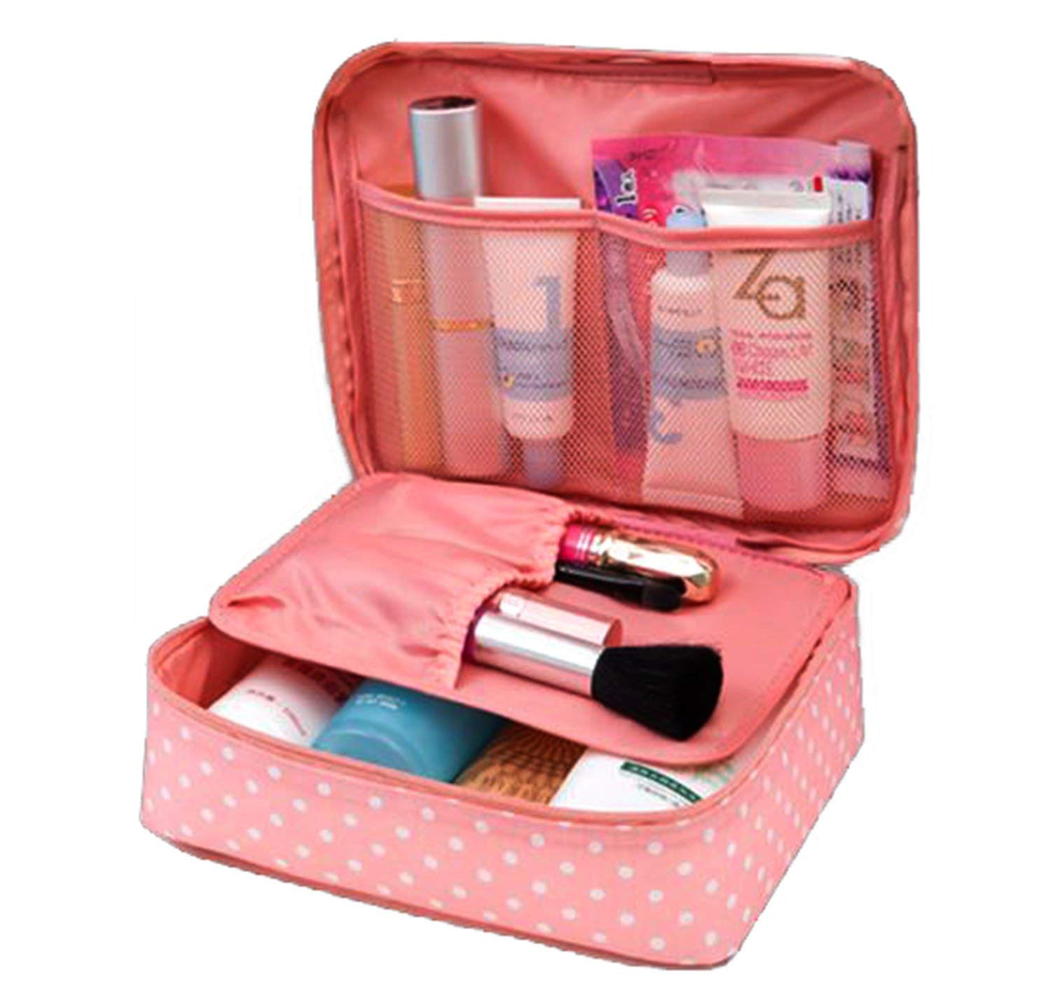VALAMJI Multipurpose Travel Cosmetic Organizer Bag - Waterproof Makeup Storage Case with Multiple Pockets for Women | Perfect for Toiletries, Jewelry & Travel Essentials (Orange, 1 Pack) - Ideal for Airplane Carry-on, Gym & Vacation Packing